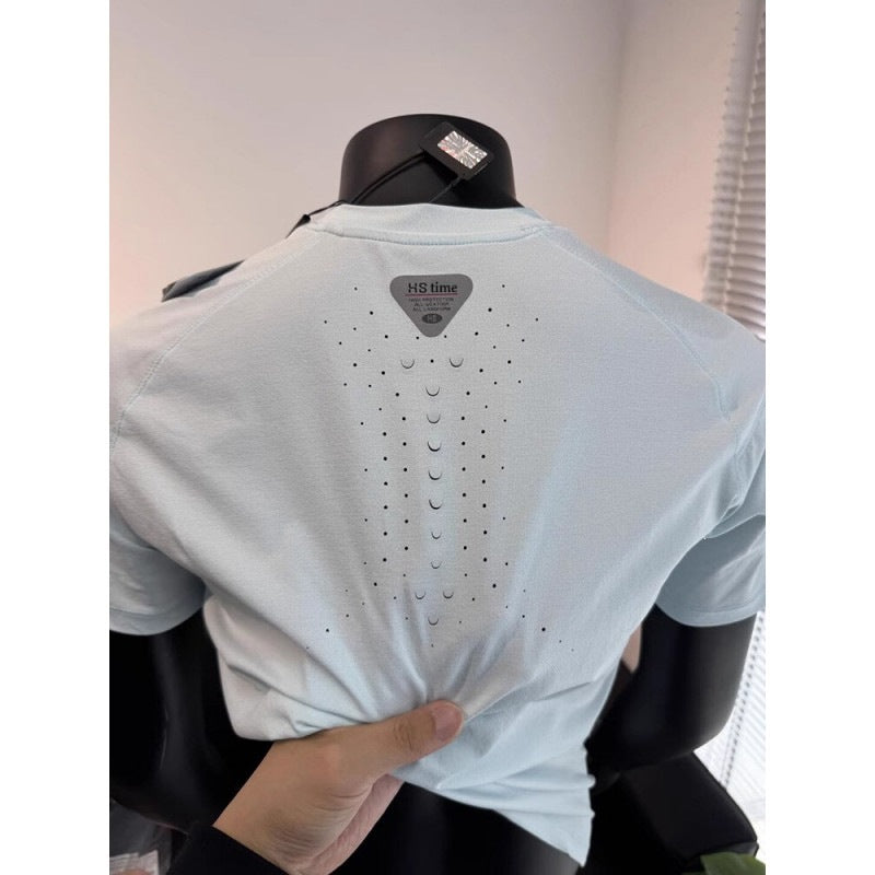 Laser-perforated Quick-dry Mens Sports And Fitness Short-sleeve T-shirt