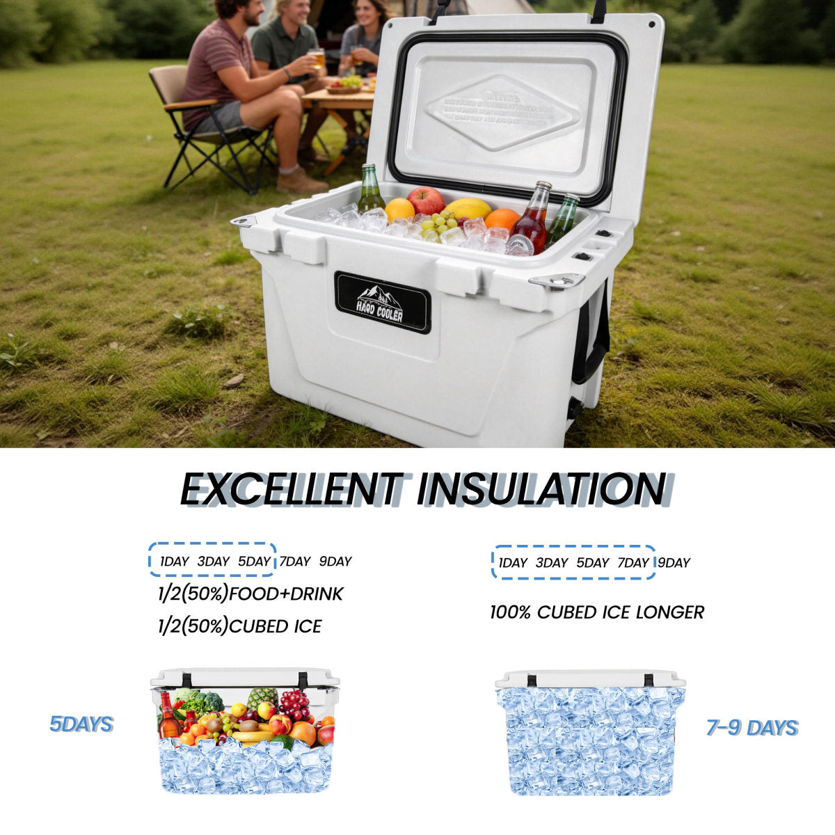 50 Quart White Cooler, Ultra-Light Insulated Ice Chest – Heavy-Duty Hard Shell Cooler with 6-Day Ice Retention for Camping, Tailgating, Job Site & Outdoor Adventures