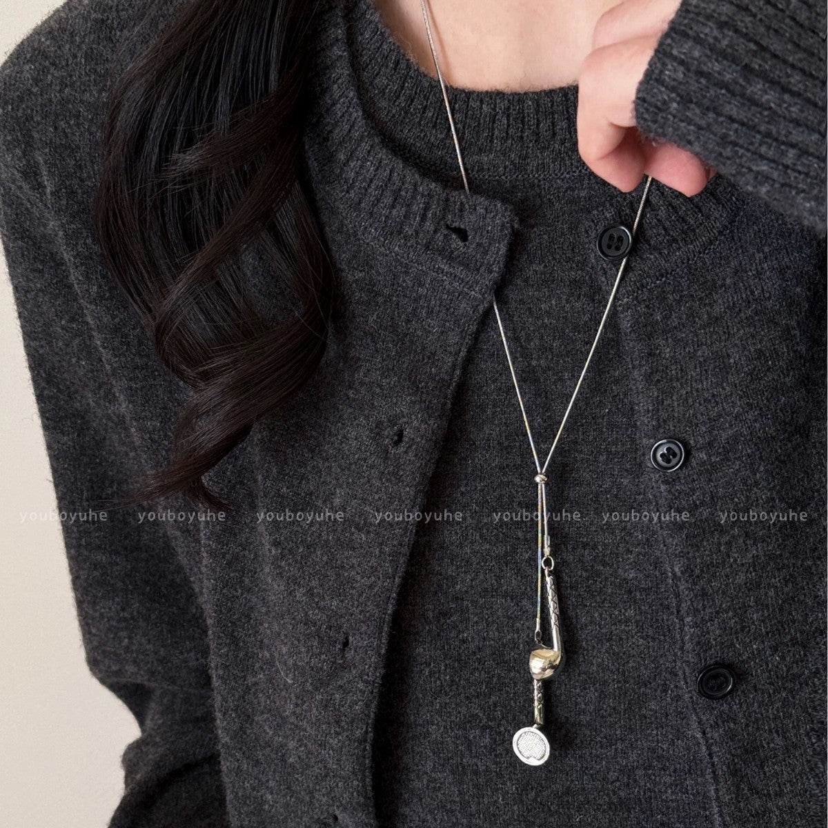 Silver Long Earring Pendant Necklace For Women Korean Style