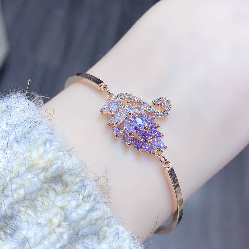 Gradient Swan Multicolor Zircon Bangle Japanese Style Mori Chic Elegant Fashion Wrist Accessory