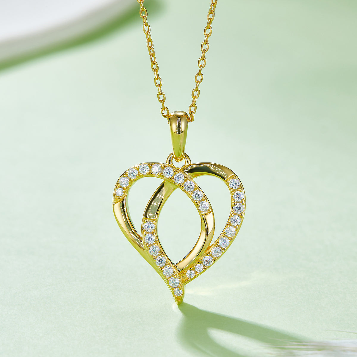 4.9g S925 Sterling Silver Moissanite Heart Necklace 45cm  27 Stone Intertwined Hearts Pendant With GRA Certificate, Platinum Plated Jewelry Gift Box Set For Women
