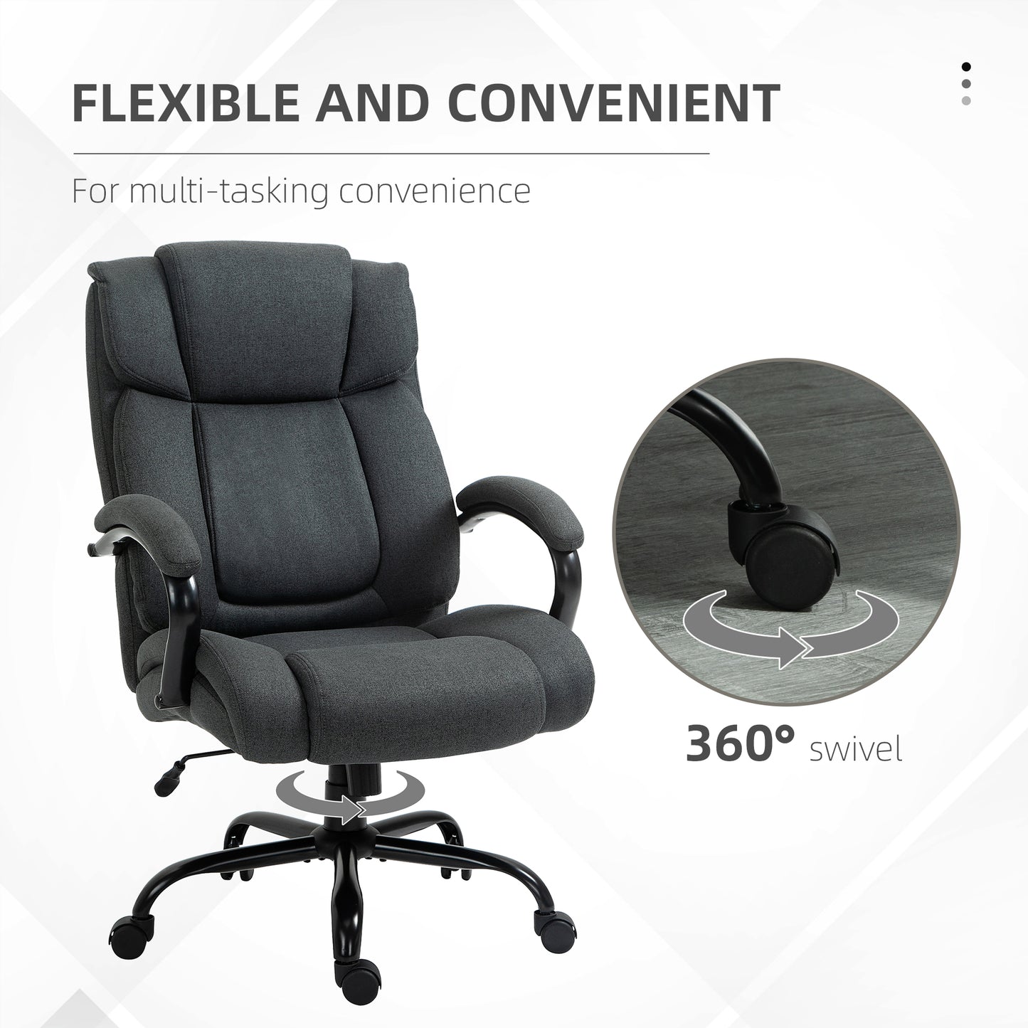 Executive Office Chair with Wide Seat, Computer Desk Chair with Adjustable Height, Swivel Wheels, Gray