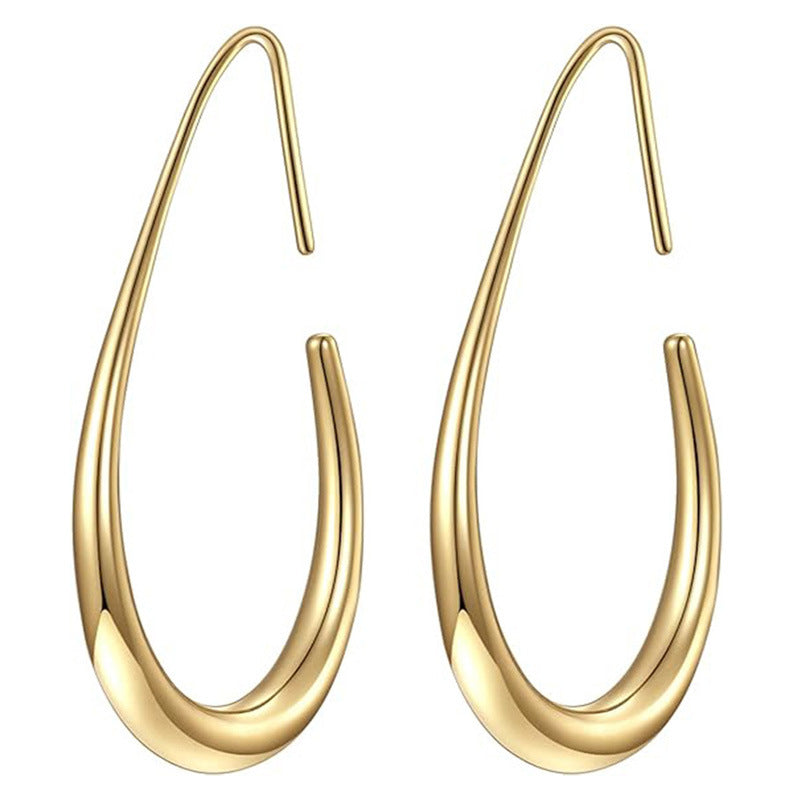 Lightweight Teardrop Hoop Earrings For Women  Stainless Steel Large Oval Pull Through Hoop Earrings, High Polished Statement Jewelry Gift For Women