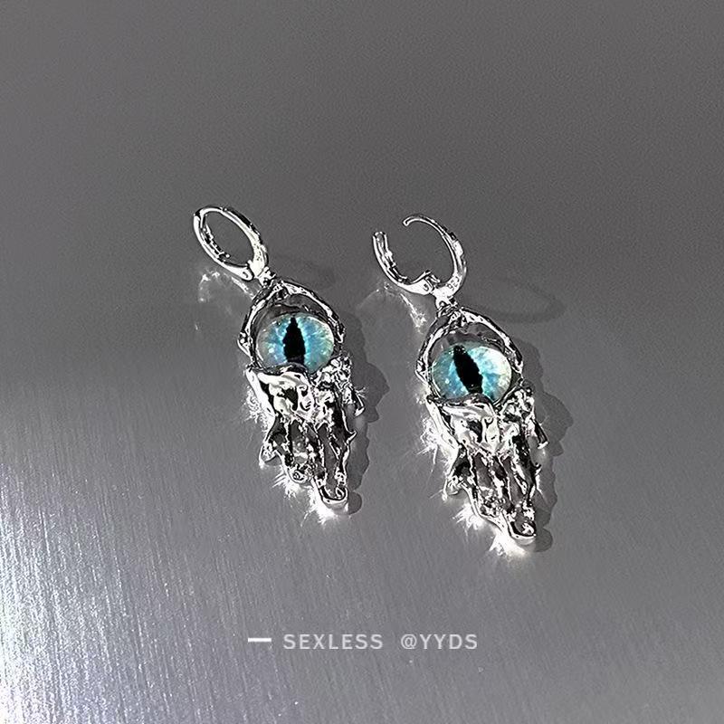 Japanese Korean Trendy Evil Eye Earrings, Niche High-End Designer Studs For Women, Unique Wasteland Style Drop Ear Jewelry