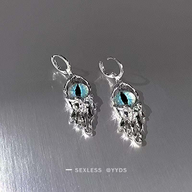 Japanese Korean Trendy Evil Eye Earrings, Niche High-End Designer Studs For Women, Unique Wasteland Style Drop Ear Jewelry