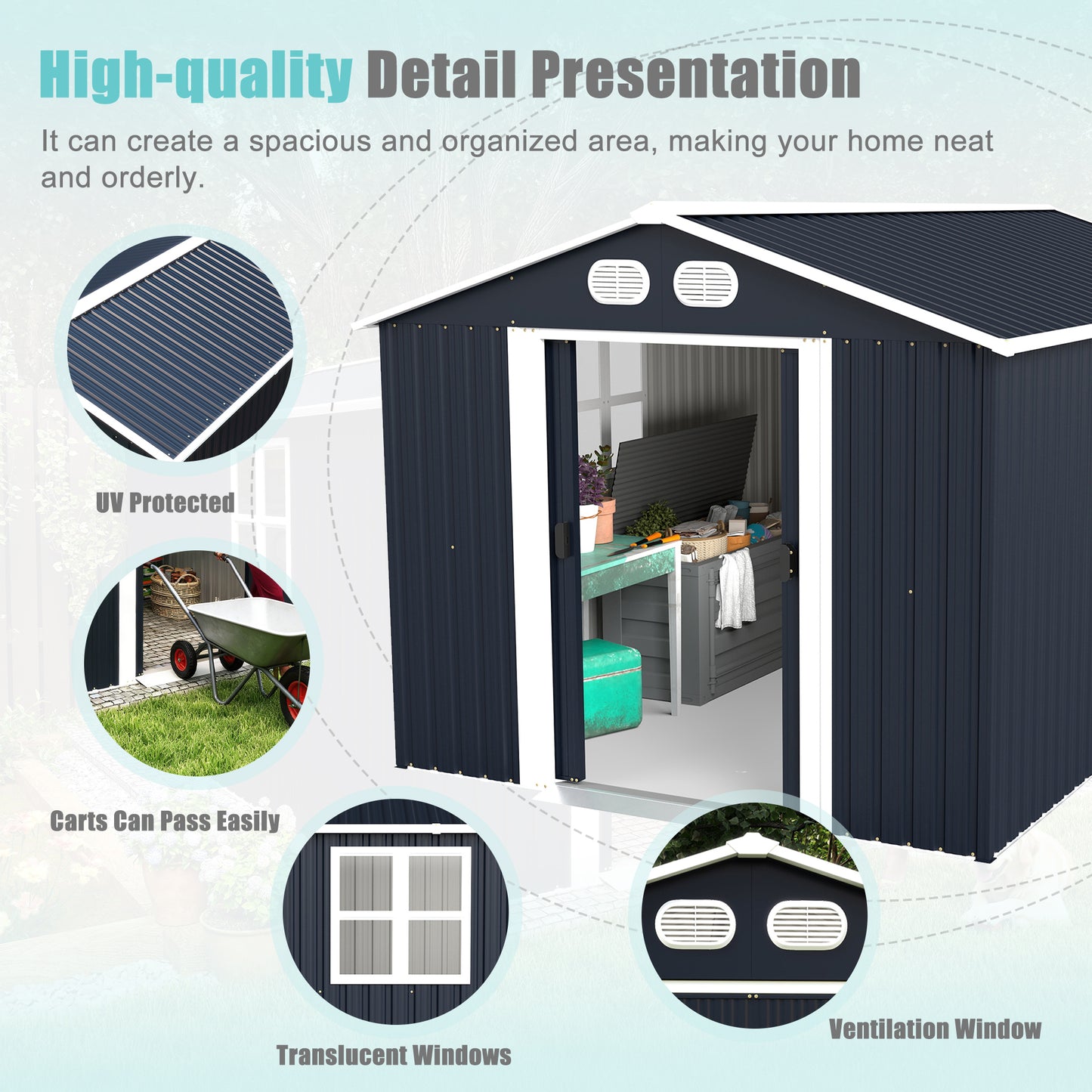 Campcraft 8x12 FT Outdoor Metal Storage Shed, Large Storage Sheds With Sturdy Frame Structure, Metal Garden Tool Shed With Lockable Door For Garden, Lawn, Backyard, Dark Gray