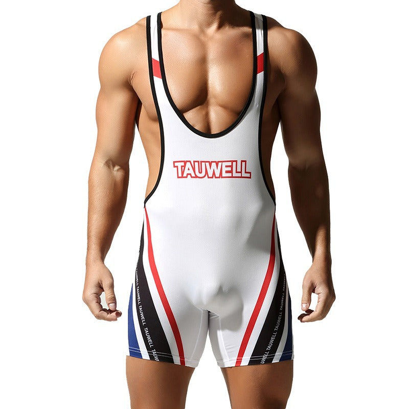 Men's One-piece Wrestling Suit Nylon Breathable Waist Protection Yoga Fitness Suit