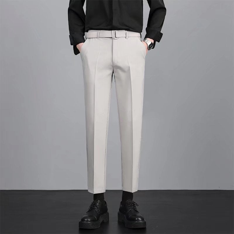 Mens Casual Korean-Style Trendy Wrinkle-Resistant Straight-Tailored Pants