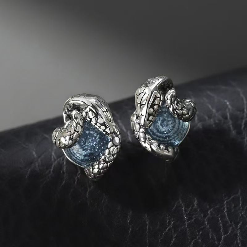 Single Retro Domineering Dragon & Snake Earrings For Men, Trendy Niche Personalized Male Fashion Ear Jewelry