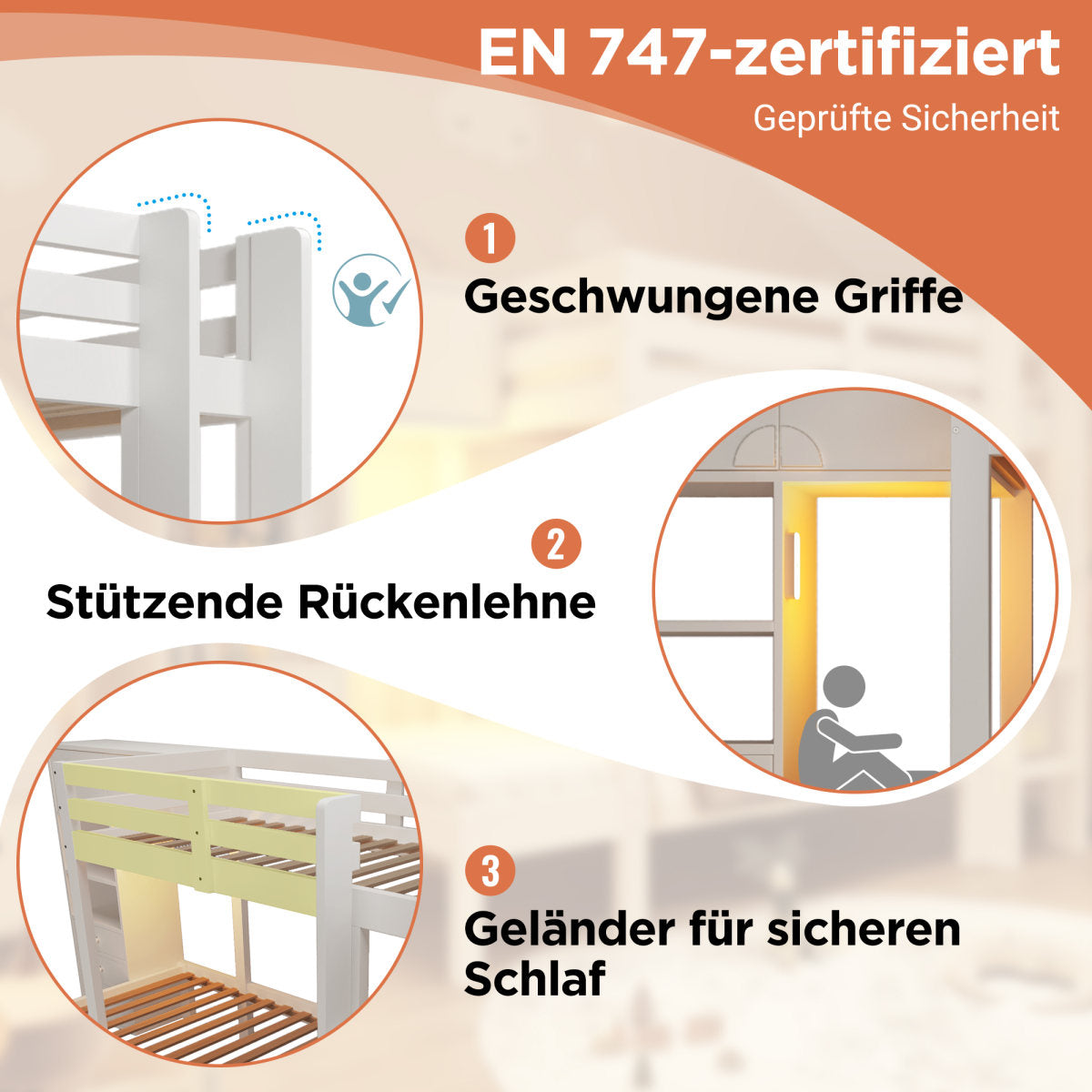 Bunk Bed 90x200 Cm With Smart Night Light, Offset Design With Wardrobe, Shelf & Drawers, Generous Storage Space, 90x200 Cm, White, EN747-1 2024