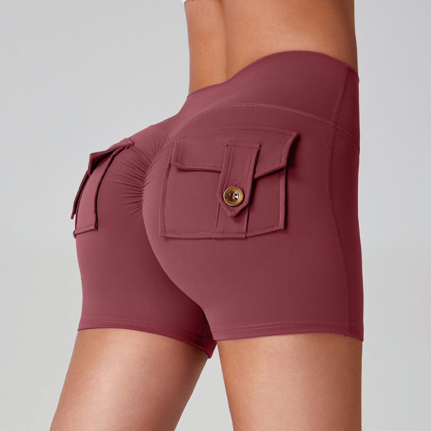 Women's High-Waisted Cargo Yoga Shorts With Pocket, Peach Hip Design Bare-Skin Feel, High Elastic, Quick-Dry Running & Fitness Pants
