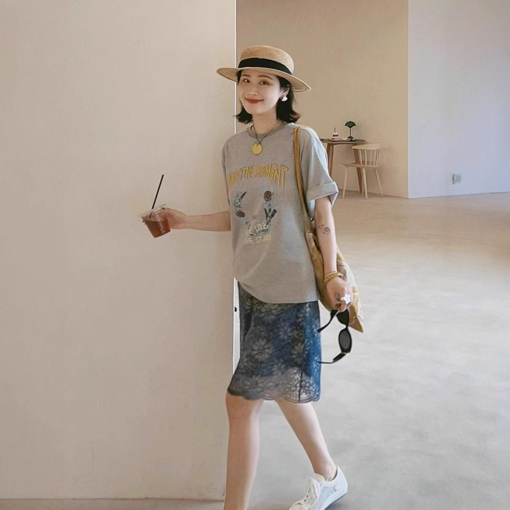 Womens Korean-style Crew-neck Short-sleeve Top