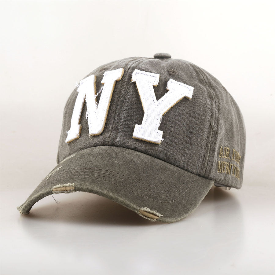 Men's And Women's Matching Embroidered Letters NY Washed Vintage Fashion Trend Adjustable Bowler Baseball Cap Suitable For Daily Outings And Activities