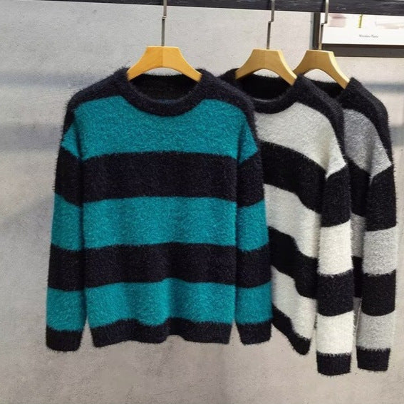 Round Neck Multicolor Design Soft Nuo Sweater Men's Autumn And Winter Lightly Mature Knitwear Loose American Retro Korean Style Coat
