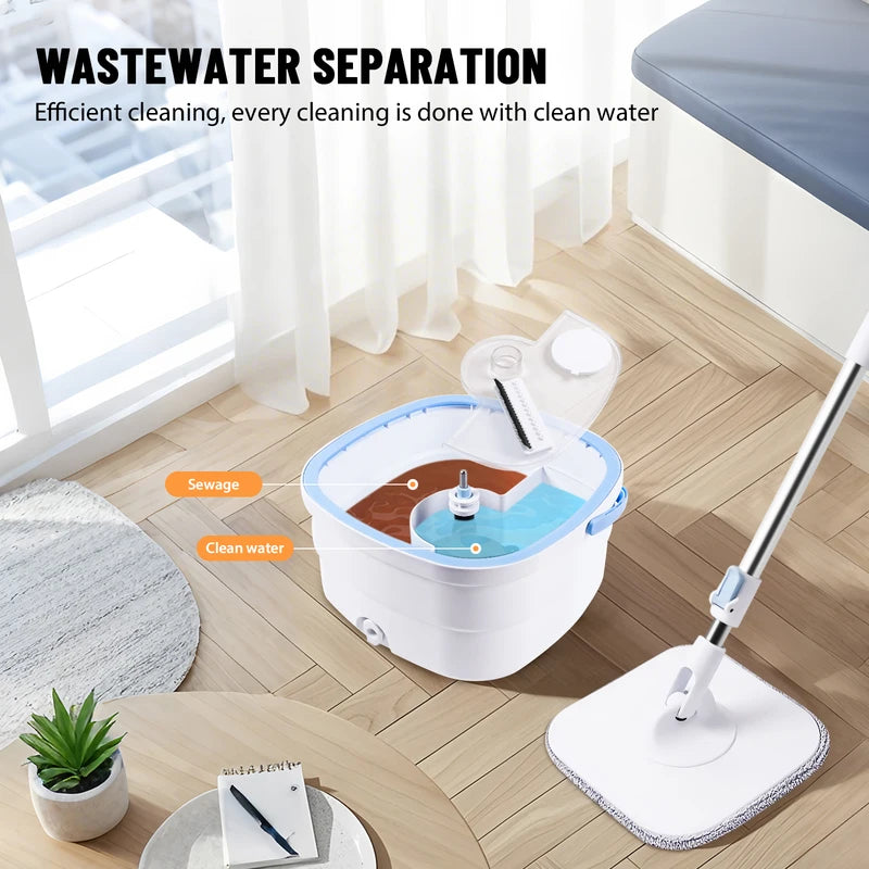 Centrifugal Spin Mop & Bucket Set, Self-Cleaning Dry and Wet Separation, Adjustable Handle for Hardwood Floor, Tile, Home Office Cleaning