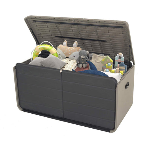 Resin Deck Box 160 Gallons, Large Heavy-Duty Outdoor Storage Box, Lockable & Waterproof Patio Outside Storage Box For Patio Furniture, Tools, Pool Supplies