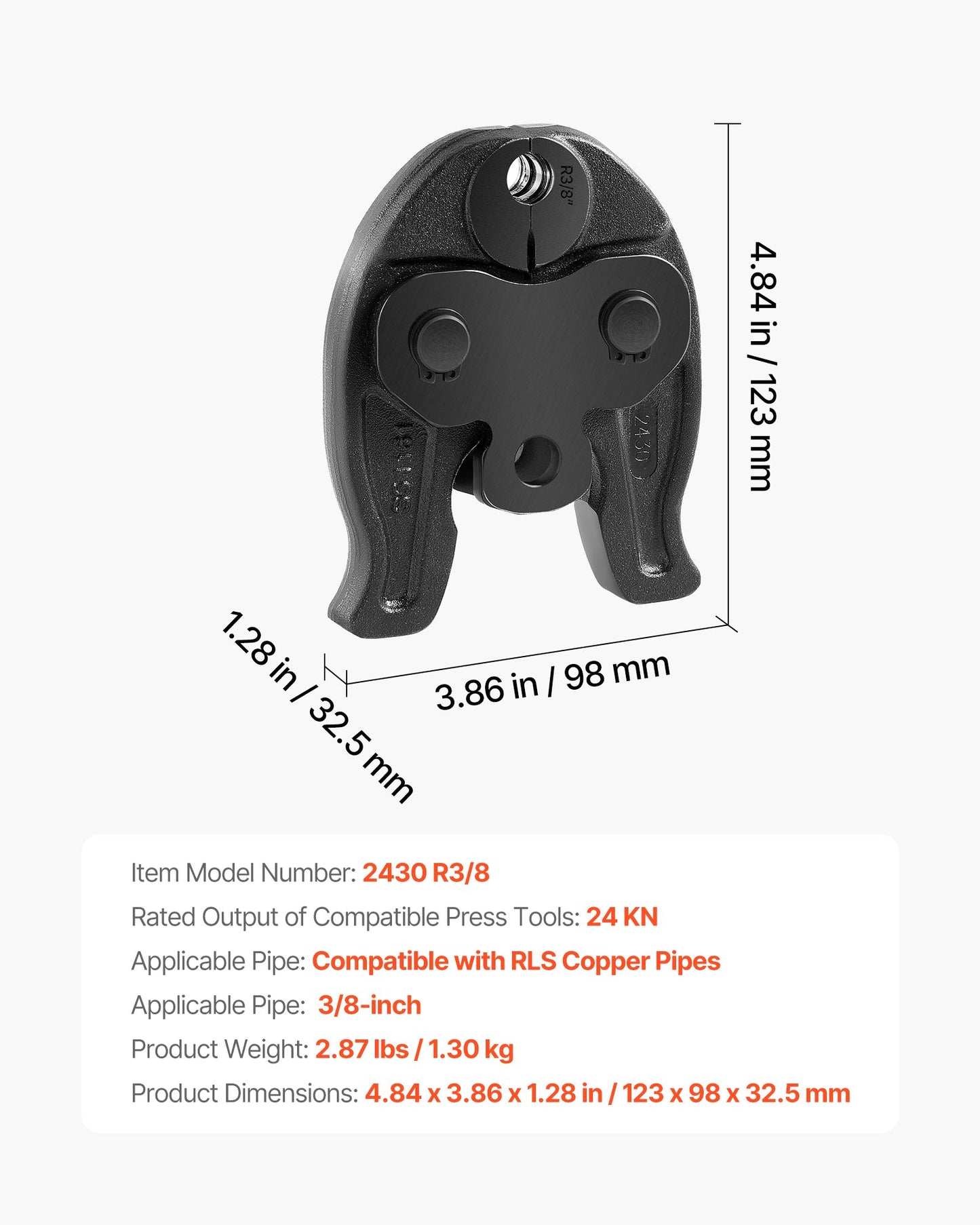 3/8" Press Jaw For Compact Series Press Tools, 52 HRC Hardened Steel Pressing Jaw For High Pressure HVAC/R Applications - Compatible With 24KN Press Tools For RLS Copper Pipes Connections