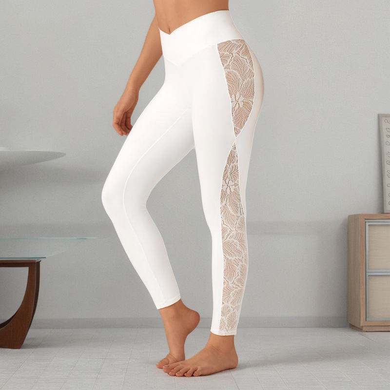 Slim Lace Stitching Yoga Leggings High Top Sports Fitness Pants