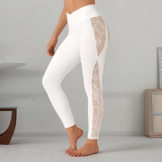 Slim Lace Stitching Yoga Leggings High Top Sports Fitness Pants