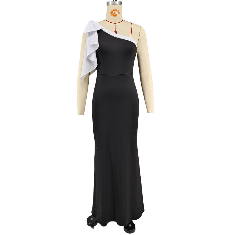 Womens Sexy Off-shoulder Slanted Fashion Slim-fit Dress