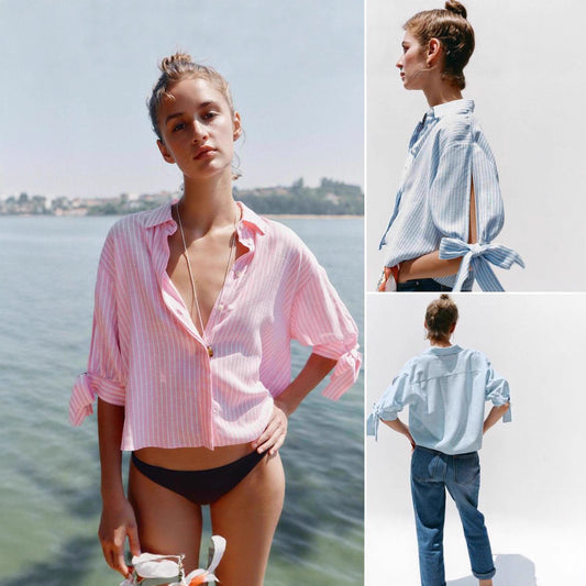 Casual Fashion Bow Tie Striped Short-sleeved Shirt