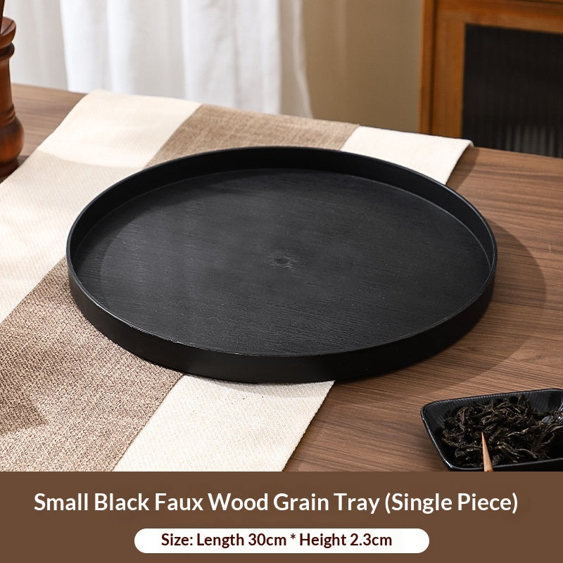 Wood-grain Pattern Round Tray Tea-serving Tray
