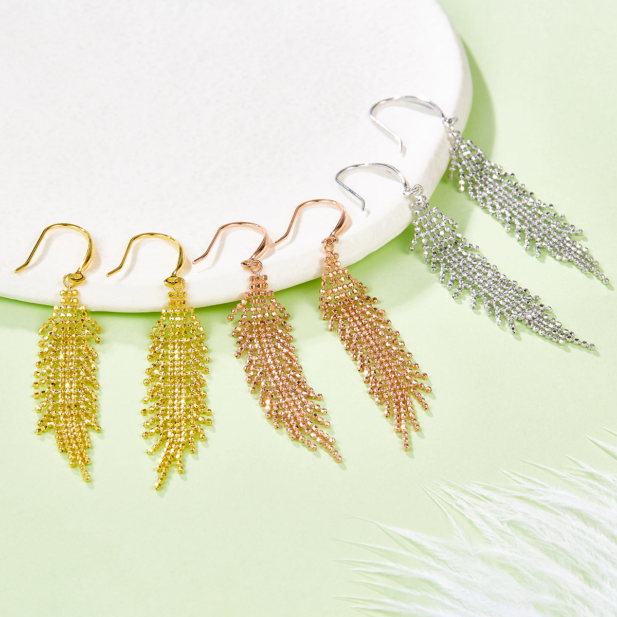 S925 Sterling Silver Tassel Dangle Earrings 59.8mm Long 2g Lightweight Mesh Bead Flowing Design Platinum Gold Rose Gold Plated Gift Box