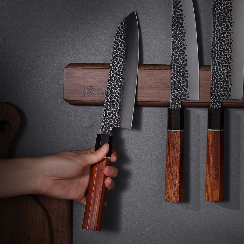 Magnetic Knife Holder Wall-mounted Drill-free Solid Wood Storage