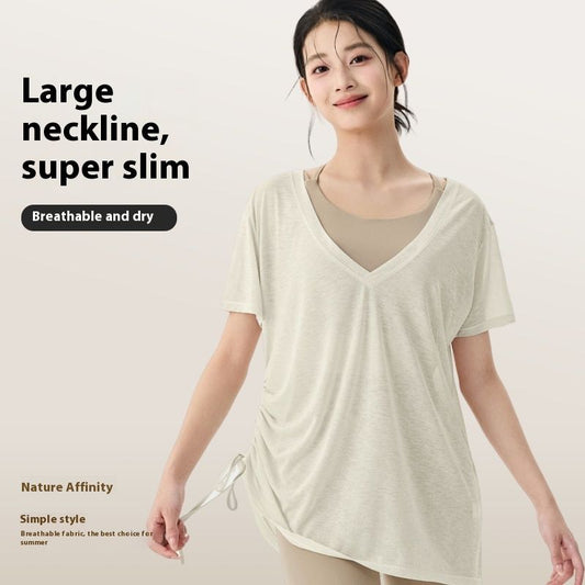 Pleating Slim Fit Slimming T-shirt Loose-fitting Lightweight Thin Breathable Pilates Top