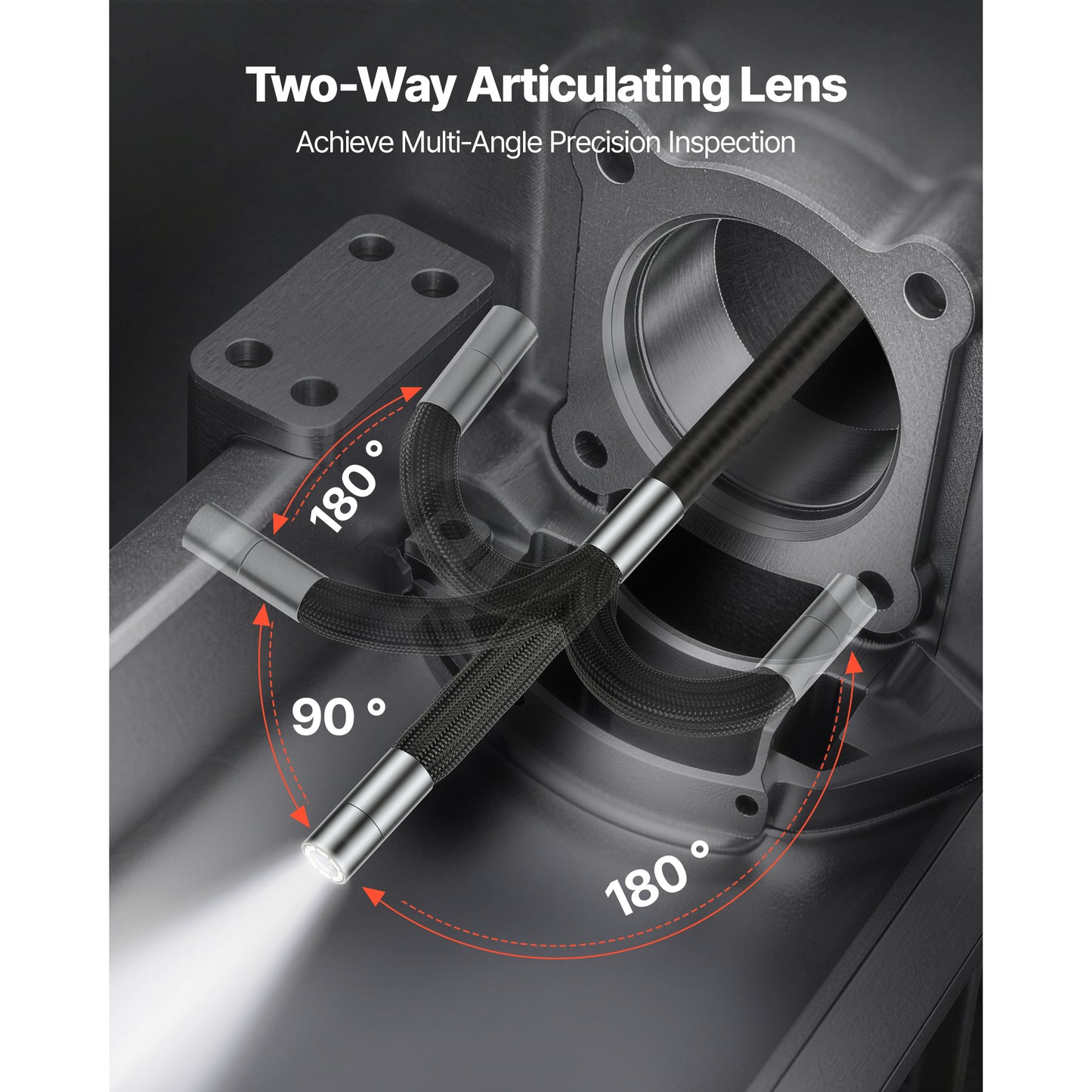 Articulating Borescope Camera With Light, Two-Way Articulated Endoscope, 0.24 Slim Lens, 4.3 IPS Screen, 8X Zoom, IP67 Waterproof Inspection Camera For Auto, Mechanical Equipment 4.9FT Cable