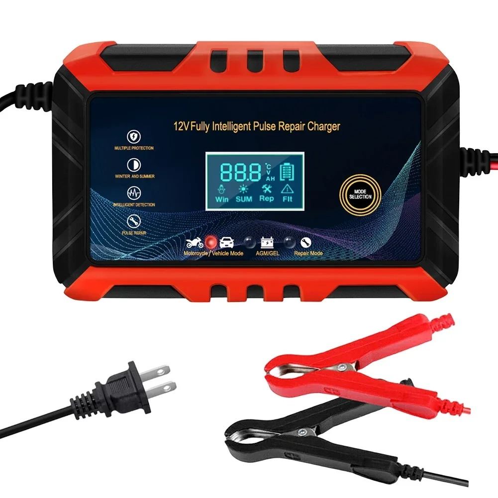 Car Battery Charger 12V 6A Pulse Repair LCD Display Smart Automatic Battery Charger GEL Lead-Acid Charger For Car Motorcycle