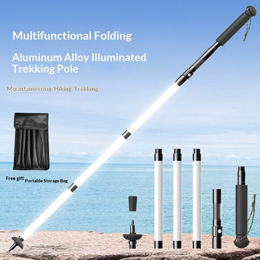 Aluminum Alloy Foldable Portable Charging Illuminated Hiking Pole With Built-in Lighting Function