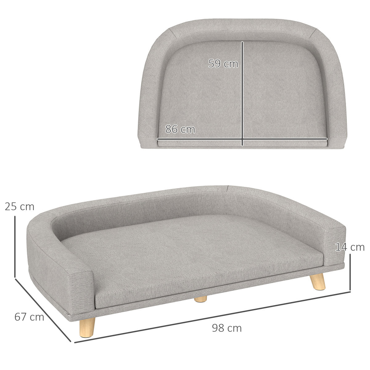 Hundesofa Für Große Hunde Bis 30 Kg, Gepolsterte, Kiefernholzbeine, 98 X 67 X 25 Cm, Grau
