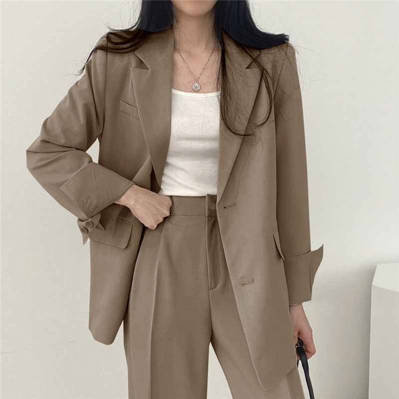 Womens Solid-color Loose-fitting Korean-style Versatile Blazer