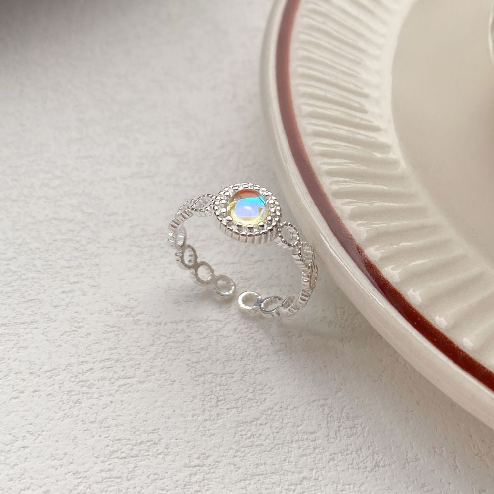 1pcs 999 Sterling Silver Vintage Moonstone Statement Ring, Dainty Romantic Style, Ideal For Birthdays & Bridesmaid Gifts