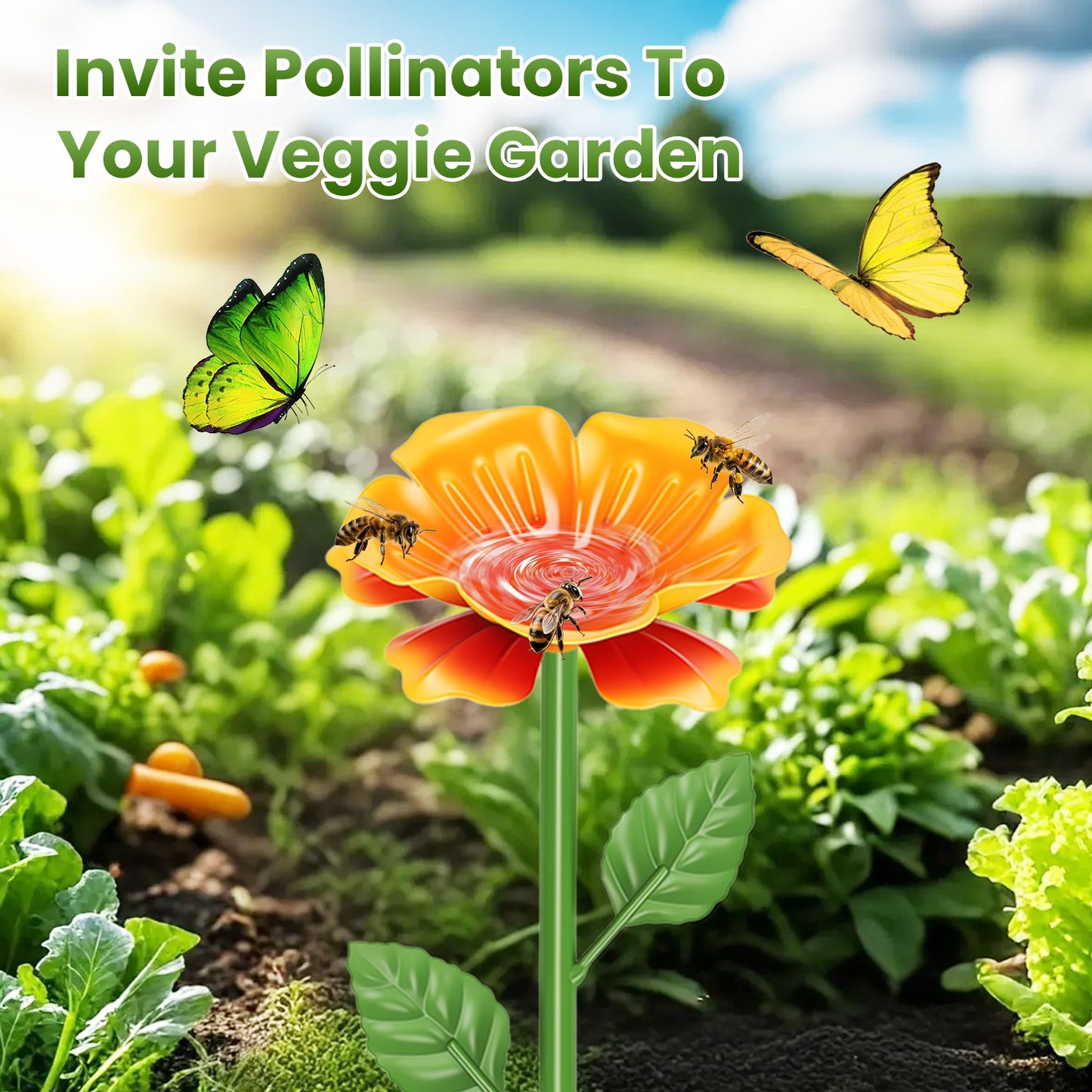 6Pack Metal Bee Watering Stations, Anti-Drowning Bee Butterfly Feeders Pollinator Stakes With Artificial Flowers For Outdoor Garden Courtyard Decor