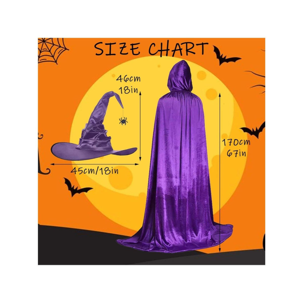 Women’s Witch Costume, 2-Piece Purple Witch Set With Pointed Hat & Cape, Mystical Witch Outfit For Halloween, Carnival & Cosplay, Magical Costume Accessories In Purple—Party Accessories Set