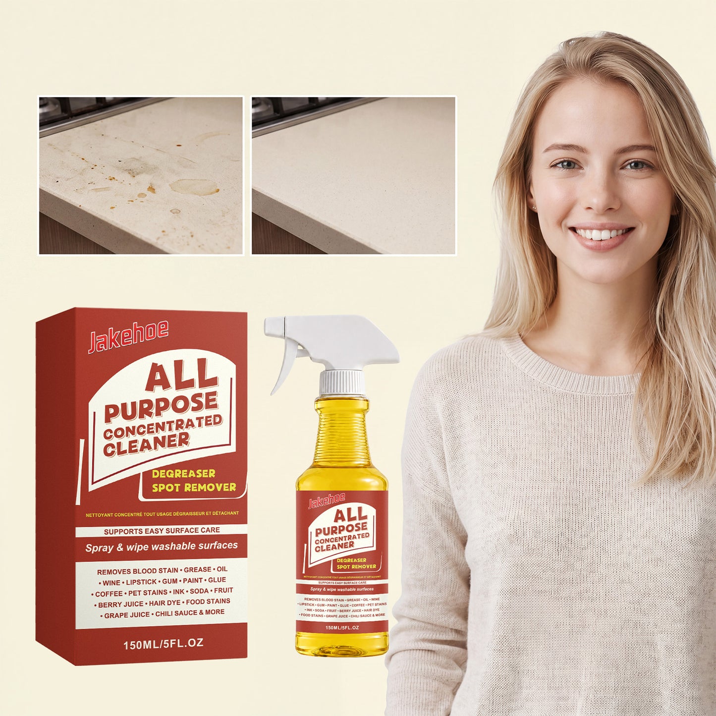 Jakehoe Multi-Purpose Cleaner, Gentle On Dirt, Suitable For Daily Multi-Surface Care In The Home