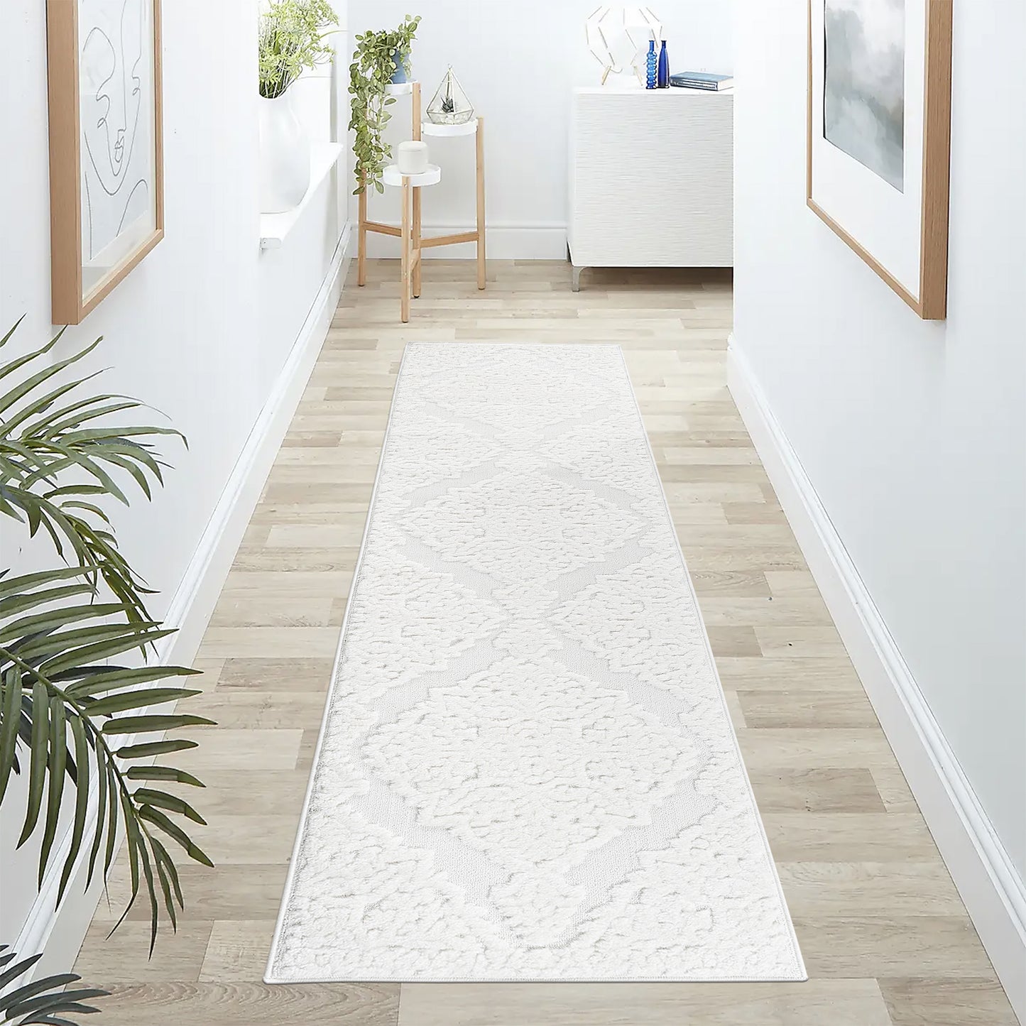 Step Collection High-Low Medallion Cream Cream Indoor Runner Rug, 2'2''x8', Modern, Contemporary, Geometric, Bohemian, Bedroom, Kitchen, Living Room, Hallway, Non Shedding Carpet