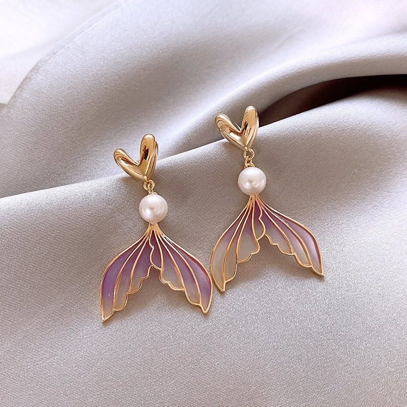2026 New Bestseller Gradient Mermaid Tail Earrings, Premium Pearl Stud Earrings, Niche Unique Elegant Exquisite Women's Ear Jewelry