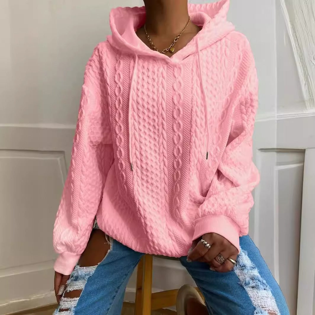 Casual Jacquard Oversized Hooded Long Sleeve Fashion Sweatshirt For Women