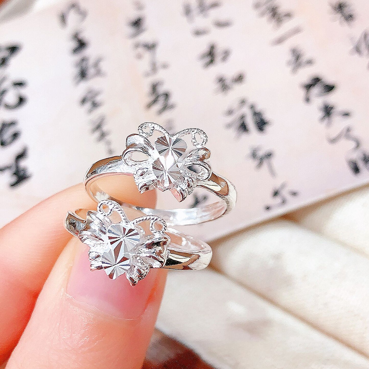 1pcs 990 Sterling Silver Filigree Butterfly Open Ring, Dainty Delicate Style, For Daily Wear & Casual Office Outfits