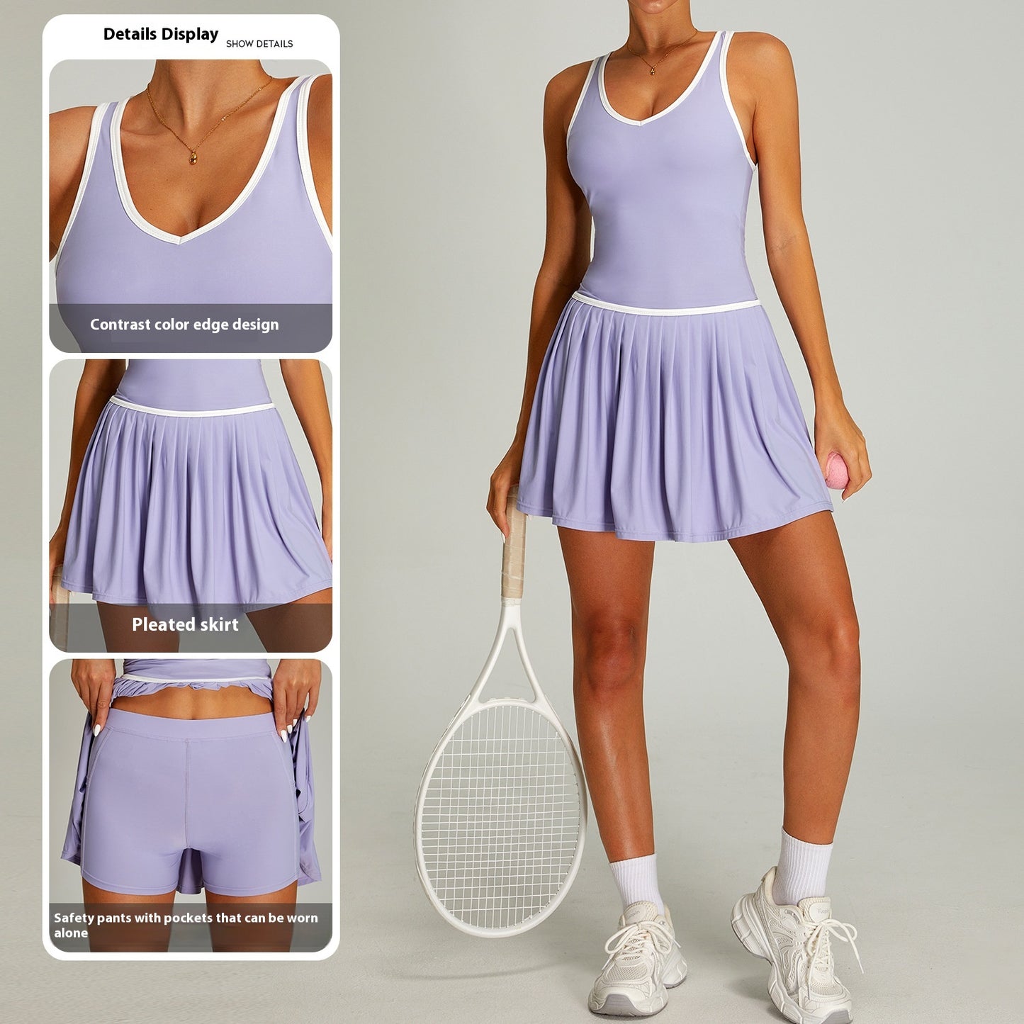 Contrast Color Sports Tennis Dress Women's Outdoor Running Fitness
