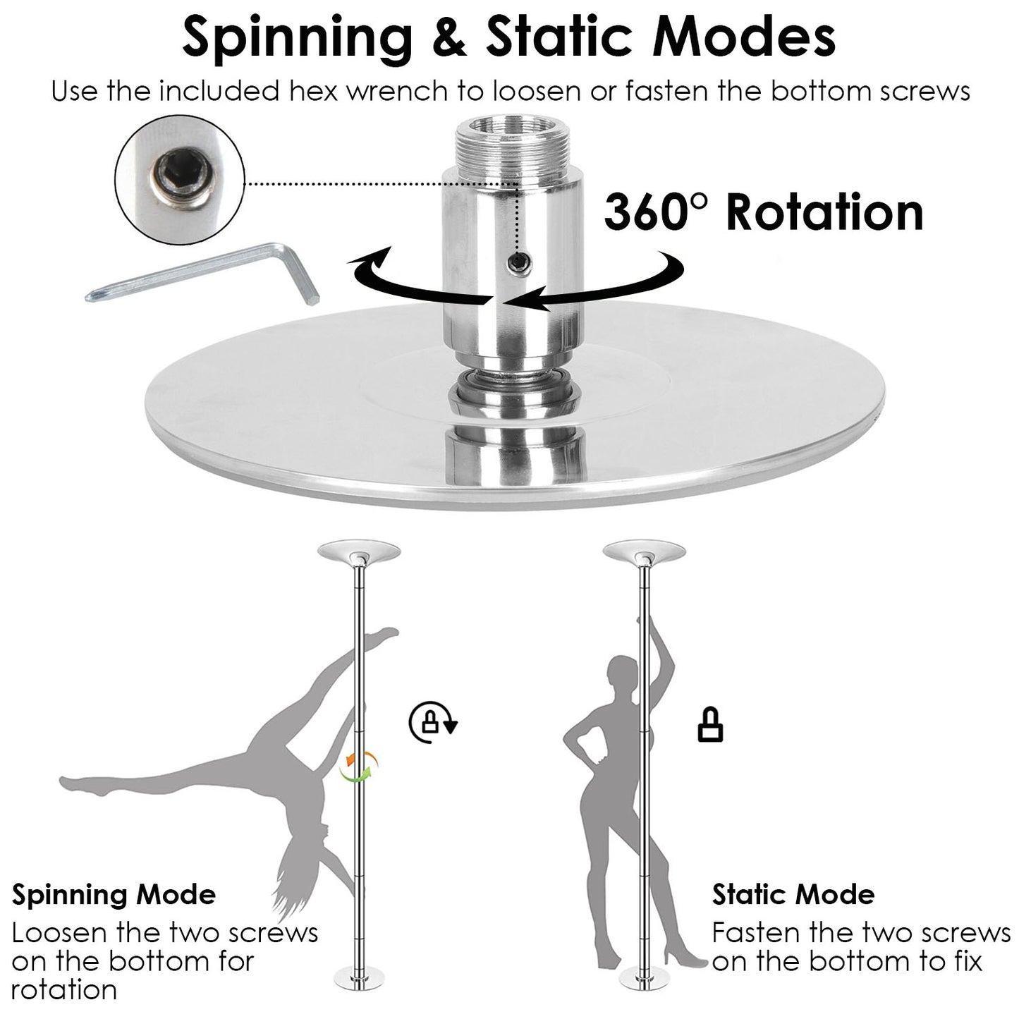 1Pc Stripper Dance Pole 45mm Spinning Static Dancing Pole With 88-108.1in Adjustable Height 551LBS Weight Capacity For Fitness Exercise Party Home Club Gym