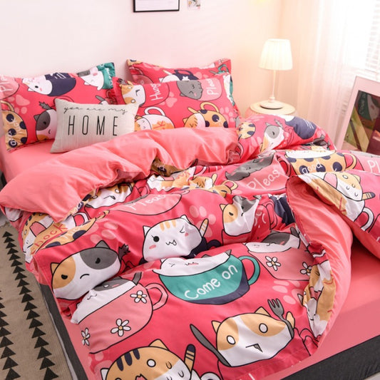 Skin-Friendly Cotton Four-Piece Set Cartoon Student Active Printing Aloe Cotton