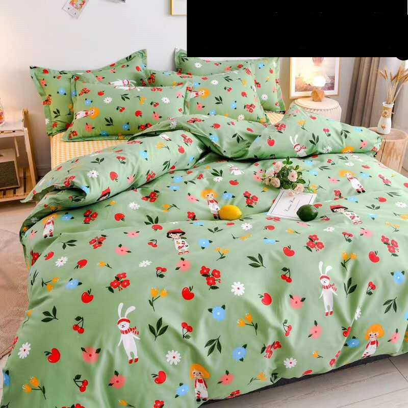 Skin-Friendly Cotton Four-Piece Set Cartoon Student Active Printing Aloe Cotton