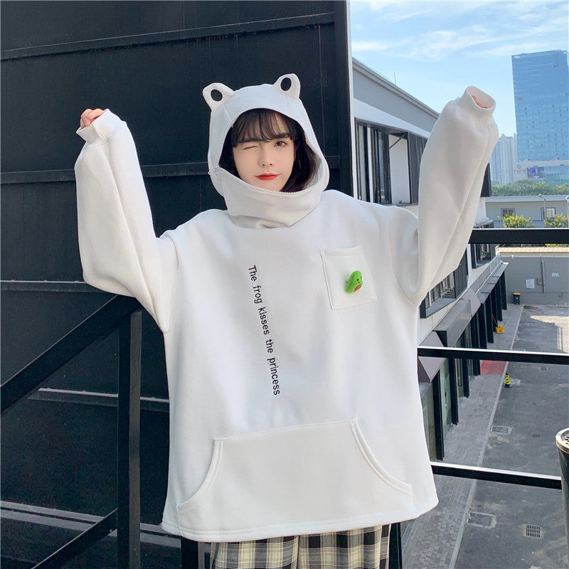 Couple's Best Friend Plush Frog Pullover Zipper Sweater