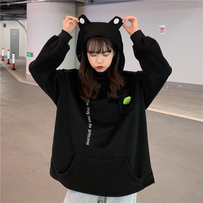 Couple's Best Friend Plush Frog Pullover Zipper Sweater