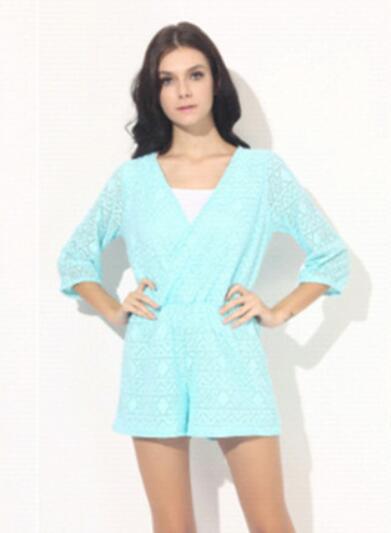 Sumiton Amazon's best-selling European and American high-quality women's lace hollow cool summer solid color Jumpsuit
