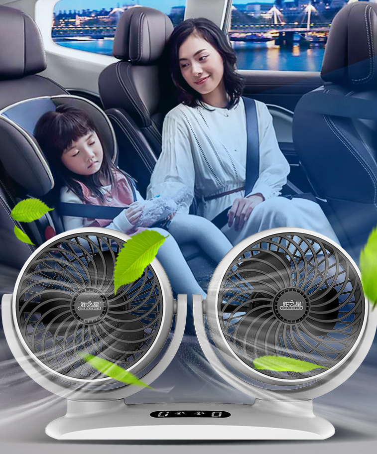 Car Dual-Head Usb Fan 12v24V Powerful Cooling Electric Fan